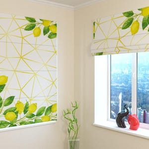 Custom Watercolor Lemons Roman Shade: Blackout, Screen, or Silk