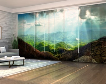 Sliding Panel Curtains for Sliding Glass Door, Set of 8 Panel Track Blinds to cover Wardrobe as a Sliding Door - Sunrise in the Mountains