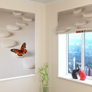 Window Shades | Roman Shade Wellmira | Modern| Universal | Custom Print | Blackout, Screen, Silk | Custom-made | Curtains  - Zen Butterfly