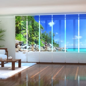 Vertical Blinds for Sliding Glass Doors, 6 Sliding Panel Curtains for Patio Doors, Wardrobe door, any sizes - Paradise coast of Seychelles