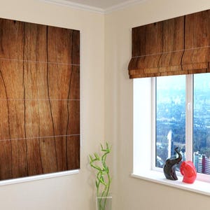 Custom Roman Shade: Blackout, Silk, Screen Fabric - Old Wood Print