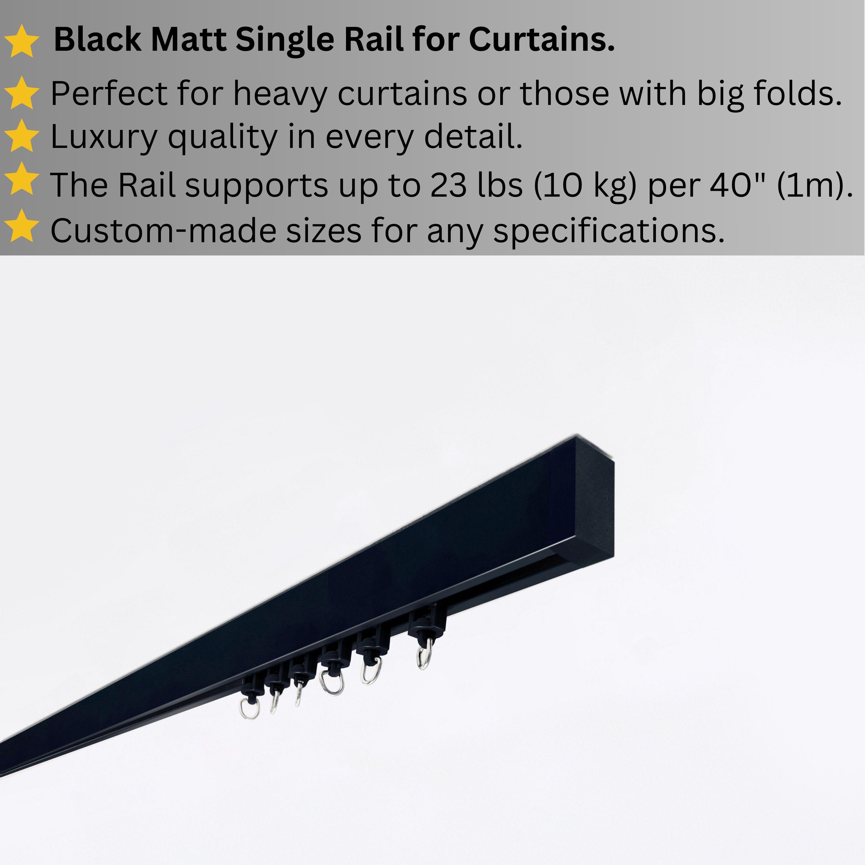 Single Black Matte Curtain Rail: Custom Sizes, Premium Quality, Ceiling