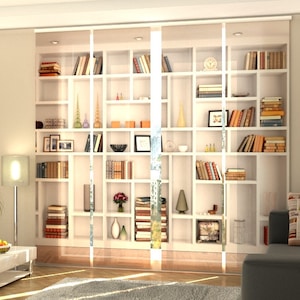 Sliding Panel Curtain White Bookcase, Set of 4 Vertical Blinds for Patio Doors, Sliding Glass Doors, Closet Doors, Office space divider