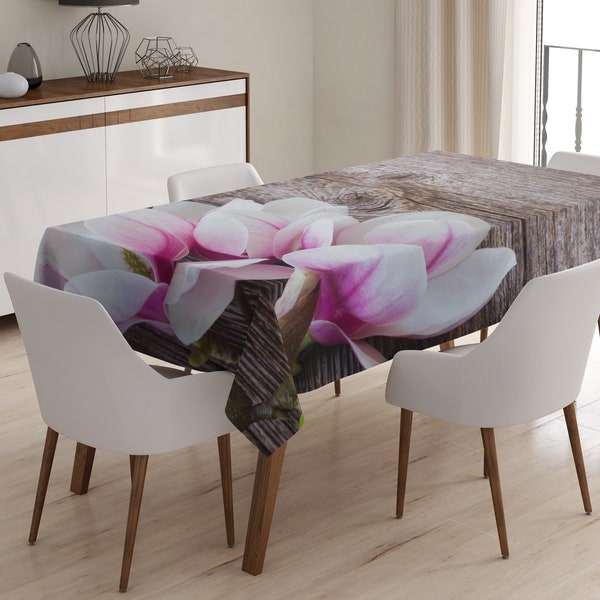 Nappe en tissu imprimé Magnolias sur bois, fait sur mesure