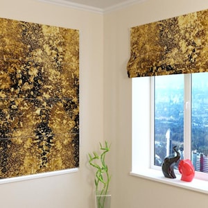 Modern Roman Blind, custom | Roman Shade | Universal | Custom Print | Blackout, Screen, Silk | Custom Blinds   - Golden Flakes on Black