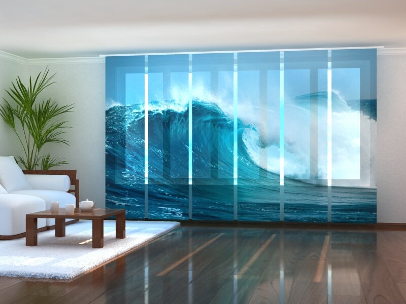 Sliding Panel Curtains for Sliding Glass Door, Set of 6 Panel Track Blinds for Patio Door, Vertical Blinds, any size - Incredible Ocean Wave