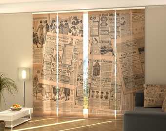 Sliding Panel Curtains for Sliding Glass Door, Set of 4 Panel Track Blinds for Wardrobe Door, Closet curtain custom - Old Newspaper Pages