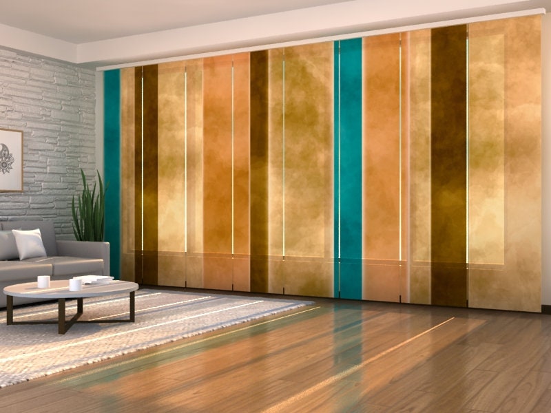 Sliding Panel Curtains for Patio Door coverings, Set of 8 Panel Track Blinds for Sliding Glass Doors - Abstract Stripes in Pastel Colors
