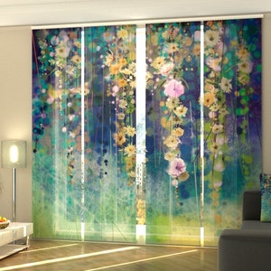 4 Sliding Panel Curtains, Room Divider Curtain, Patio door coverings, Vertical Blinds Sliding Glass Door - Abstract Floral Watercolor Paint