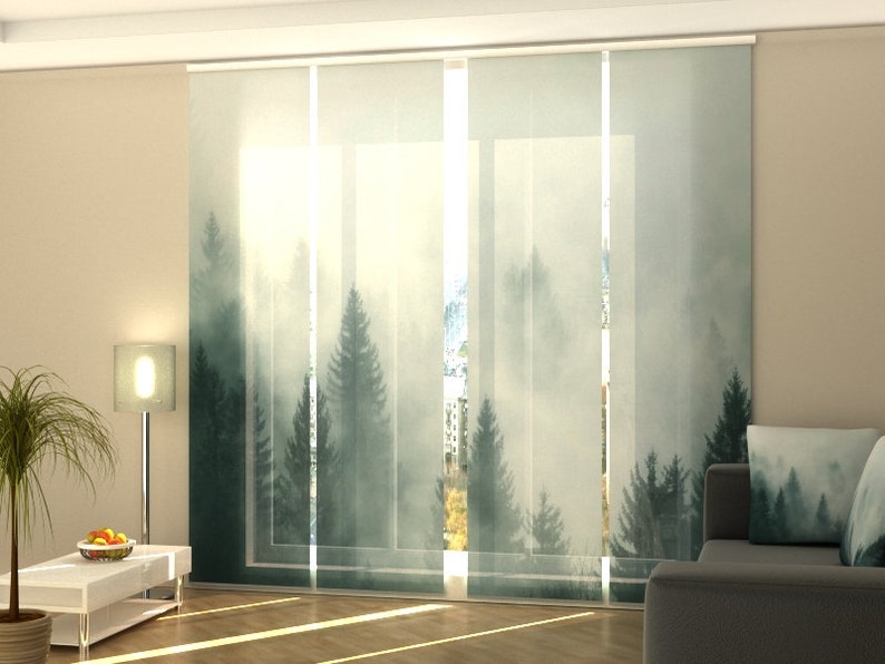 Sliding Panel Curtain Beautiful Fog in the Forest, Set of 4 Blinds for Patio Doors or Closet Dors, Vertical Blind for Sliding Glass Doors image 1