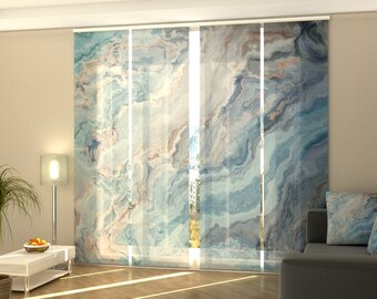 Sliding Panel Curtains for Sliding Glass Door, Set of 4 Panel Track Blinds for Patio Door, Closet or Wardrobe Doors - Exquisite Blue Marble