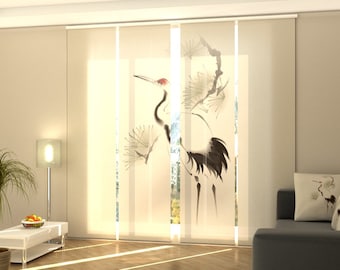 Sliding Panel Curtains for Sliding Glass Door, Set of 4 Panel Track Blind for Wardrobe door, Glass Door curtain, any size - Oriental Crane