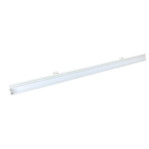 May include: A white, rectangular, LED light fixture with a frosted diffuser. The fixture has two mounting brackets on the top and bottom.