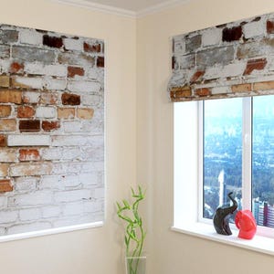 Window Shades | Roman Shade | Modern| Universal | Custom Print | Blackout, Screen, Silk | Custom-made | Curtains  - Old White Brick Wall