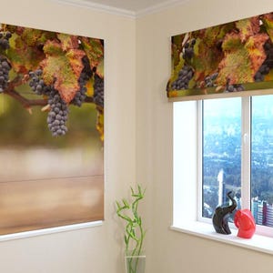 Custom Roman Shade: Autumn Grapes Print, Blackout, Screen, or Silk Options