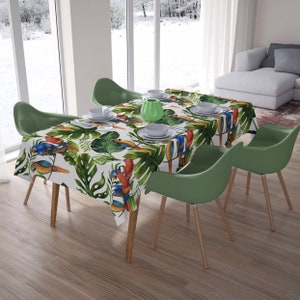 Palm leaf with parrots tablecloth, Tropical tablecloth, rectangle tablecloth, custom tablecloth, party table cover.