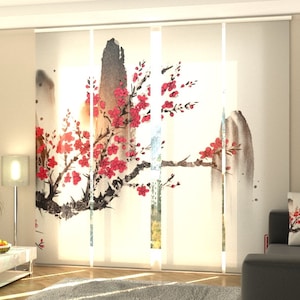 4 Vertical Blinds for Patio door coverings, Room divider curtains for Sports Center, Beauty Clinic - Traditional Japanese Painting Happiness