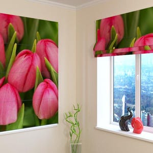 Window Shades | Roman Shade Wellmira | Modern| Universal | Custom Print | Blackout, Screen, Silk | Custom-made | Curtains  - April Tulips