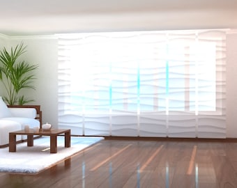 Sliding Panel Curtains for Sliding Glass Doors, 6 Panel Track Blinds for Patio Door Coverings, Wardrobe Covering - Exquisite White Waves