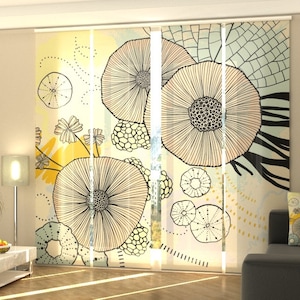 Patio Door Sliding Panel Curtains Abstract Flower, 4 Vertical Blinds for Sliding Glass Doors, Closet Doors, or Living room divider, Blinders