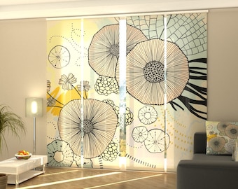 Patio Door Sliding Panel Curtains Abstract Flower, 4 Vertical Blinds for Sliding Glass Doors, Closet Doors, or Living room divider, Blinders