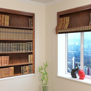 Window Shades Wellmira | Roman Shade | Modern| Universal | Custom Print | Blackout, Screen, Silk | Custom-made | Curtains  - Bookcase
