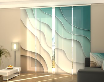 Patio door coverings Sliding Panel Curtains, Set of 4 Vertical Blinds for Sliding Glass Door, Room Divider Curtain - Abstract Sea and Beach