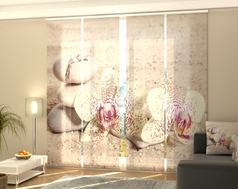 Sliding Panel Curtains for Sliding Glass Door, Set of 4 Panel Track Blinds for Patio Sliding Door, custom made - Orchids and Zen Stones