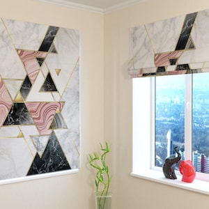 Window Shades | Roman Shade | Modern| Universal | Custom Print | Blackout, Screen, Silk | Custom-made | Curtains  - Pink Marble Mosaic