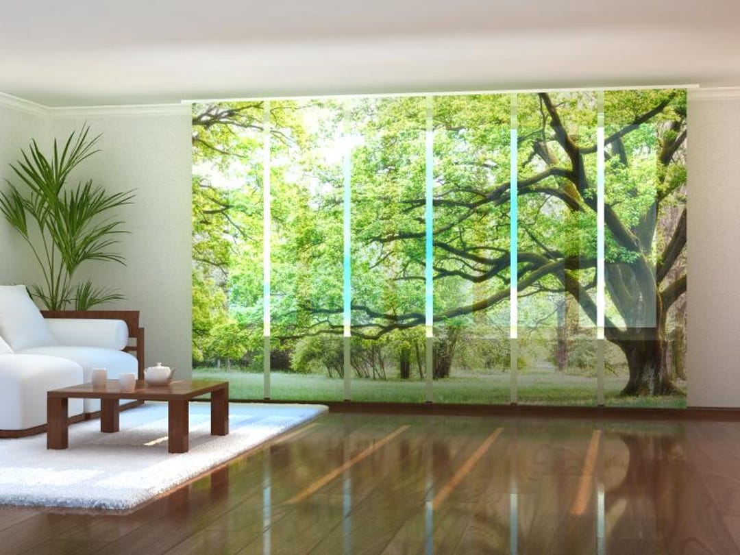 Green Tree Sliding Panel Curtains: Custom Patio Door Blinds - Etsy
