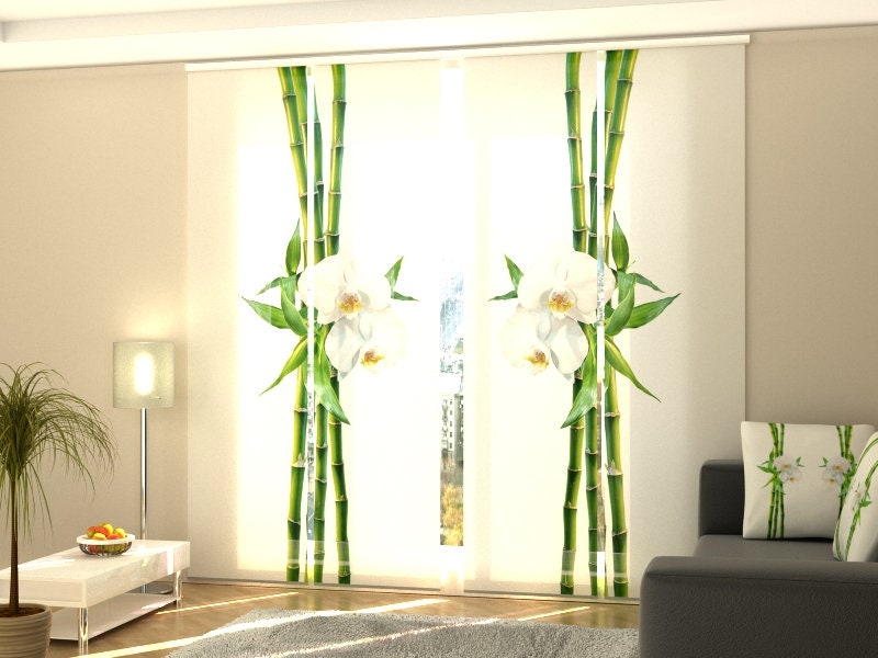 Schiebegardinen Bambus und weie Orchidee digitaldruck, 4er-Set,  benutzerdefinierte Gre, Stoff Screen, Silk oder Verdunkelung - Etsy.de