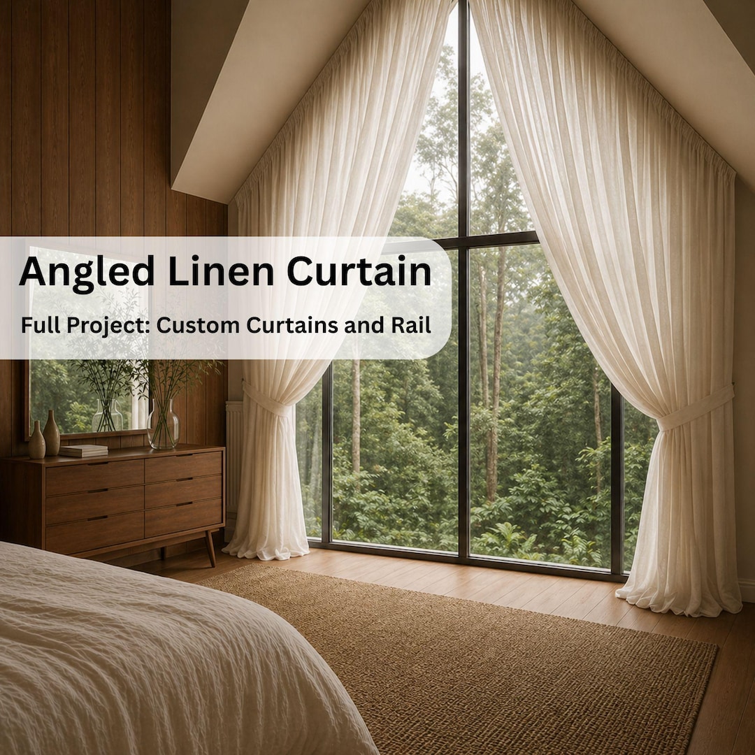 100% Linen Custom Angled Curtains | Sloped Window A-frame Drapes ...