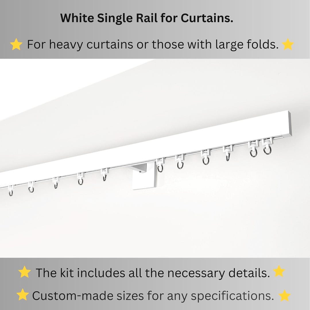 Wall-mounted White Curtain Rail | Custom Size Single Track for Blinds ...