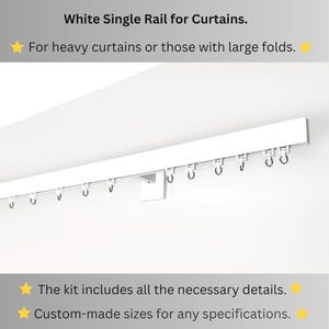 Wall-Mounted White Curtain Rail | Custom Size Single Track for Blinds, Curtains & Sheers | White Aluminum, Heavy-Duty Glide Curtain Track