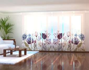 Sliding Panel Curtains for Sliding Glass Doors, 6 Panel Track Blinds for Patio Door Coverings, Wardrobe Covering - Marvellous Wild Flowers