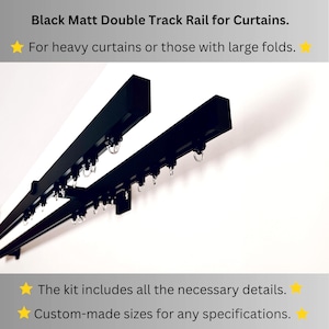 Double Metal Black Curtain Track – Custom Sizes, 2-Tracks Wall Rail any custom size for Blinds, Curtains & Sheers, Heavy-Duty Premium Rail