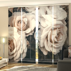 Sliding panel curtain Beautiful Pastel Roses in the Garden, Set of 4, custom size, fabric Screen or Blackout