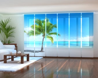 Sliding Panel Curtains for Sliding Glass Door, Set of 6 Panel Track Blinds for Patio Door, Doorway curtain, Wardrobe door - One Palm Tree