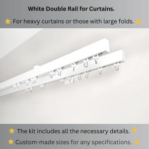 May include: White double curtain rod with metal rings. The kit includes all the necessary details. Custom-made sizes for any specifications.
