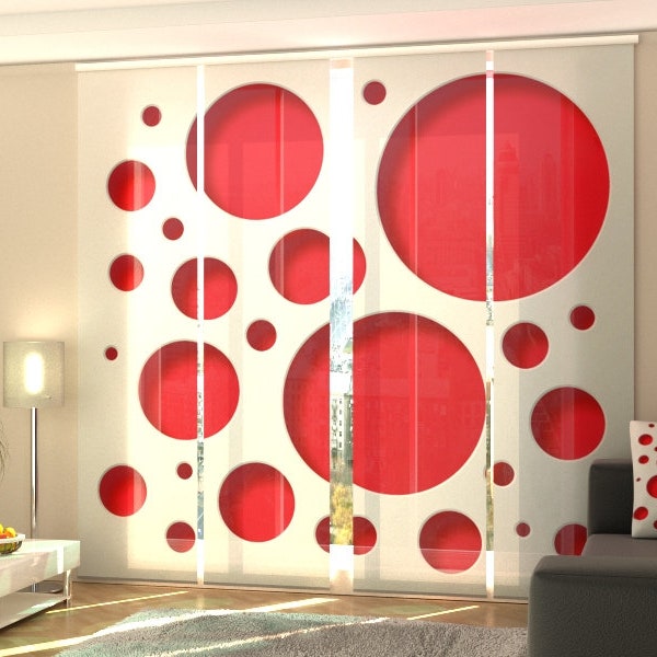 Panneaux Japonais Style rouge, Sets de 4, Rideau Coulissant