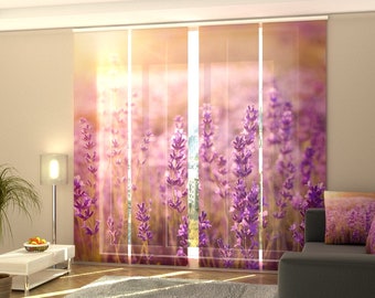 Sliding Panel Curtains for Sliding Glass Door Set of 4 Panel Track Blind for Patio Door Wardrobe door curtain - Sunset over a Lavender Field