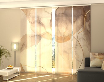 Room Divider 4 Sliding Panel Curtains, Vertical Blinds for Glass Door and Patio door coverings - Delicate watercolor in Beige and Brown