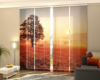 Sliding Panel Curtains for Sliding Glass Door, Set of 4 Panel Track Blind for Wardrobe door, Glass Door curtain, any size - Sunset and Tree