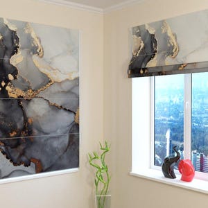 Roman Blind, custom | Roman Shade | Custom Print and Any Size | Blackout, Screen, Silk | Modern Window Treatment  - Gray and Gold Marble