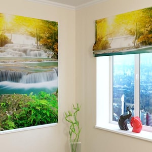 Window Shades | Roman Shade | Modern| Universal | Custom Print | Blackout, Screen, Silk | Custom-made | Curtains  - Autumn Waterfall