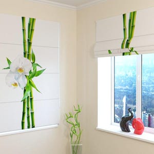 Window Shades | Roman Shade | Modern| Universal | Custom Print | Blackout, Screen, Silk | Custom-made | Curtains  - Bamboo and white orchid