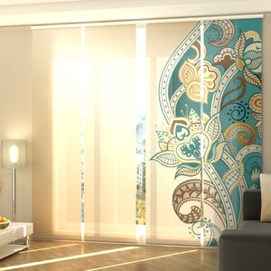 Patio door coverings Sliding Panel Curtains, Set of 4 Vertical Panel Track Blinds, Doorway Wardrobe custom curtain - Abstract Floral Pattern