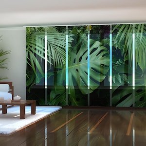  Cortinas estampadas en 3D con hojas de plantas verdes, cortinas  opacas blancas simples, cortinas de ventana, cortinas estampadas  decorativas para sala de estar, dormitorio, tela de ventana (63 pulgadas de  ancho