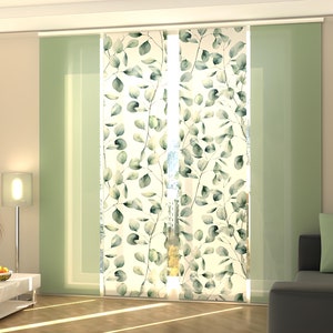 Sliding Panel Curtain Tenderness Green Leaves with Green Lines, Set of 4 for Patio Doors, Vertical Blinds for Sliding Glass Doors, any size