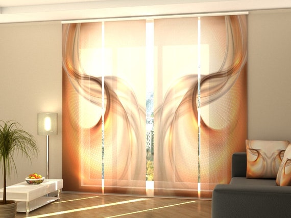 Sliding Panel Curtain Abstract Orange Waves 2 Set of 4 Vertical